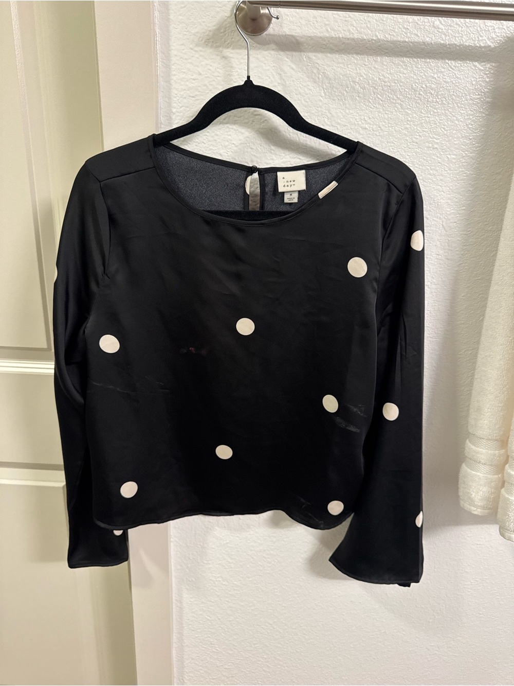 Black Polka Dot Long-Sleeve Blouse